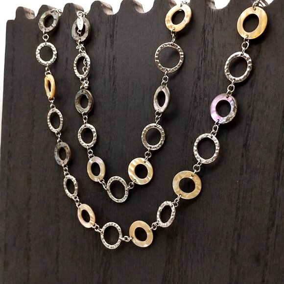 Long Lia Sophia Abalone and Silver-tone Loop Chain Necklace - Picture 15 of 15